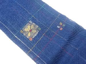 紗紬変わり格子に花模様織出し名古屋帯